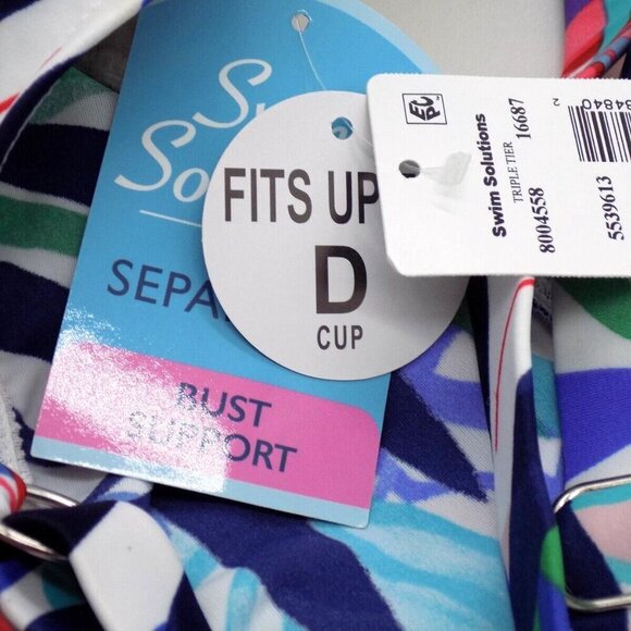 Swim Solutions Tankini Top Palm Springs Triple Tier Size 10 up to D Multicolor - Picture 5 of 6